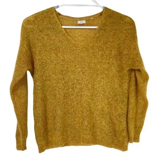 Fat Face Mohair Blend United Kingdom Golden Haze Yellow V Neck Sweater 14 EUC - Picture 1 of 8